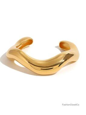 18K Gold-Plated Open Cuff Bangle Bracelet Chunky Trendy Jewelry